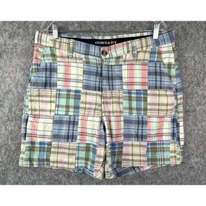 Crown & Ivy Motion Flex Patchwork Shorts Men's 36 Stretch Plaid